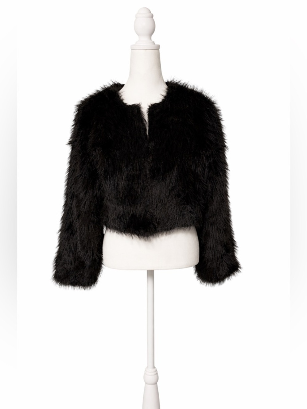Black Faux Fur Cropped Jacket Open Front